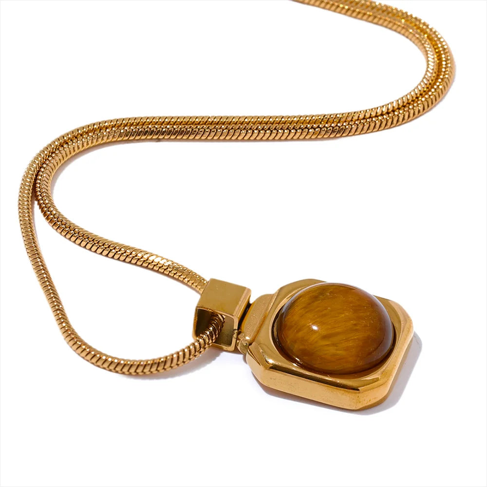 Tiger Eye Square Pendant Necklace for Courage