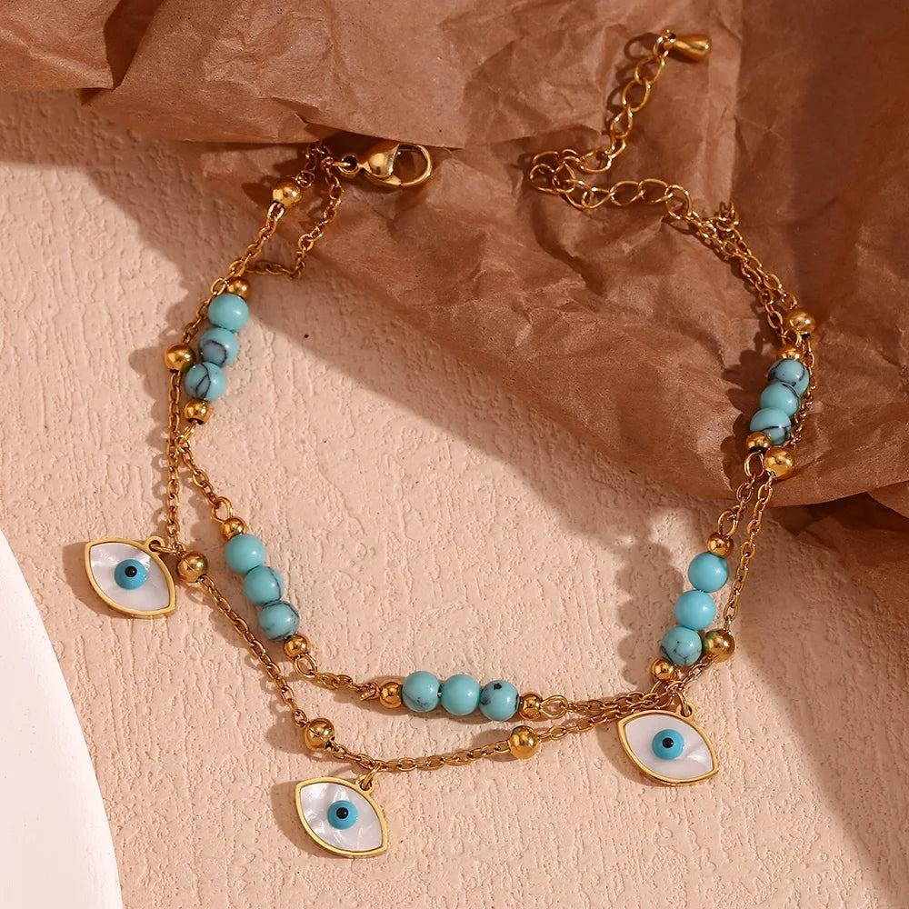Turquoise Evil Eye Nazar Anklet for Protection