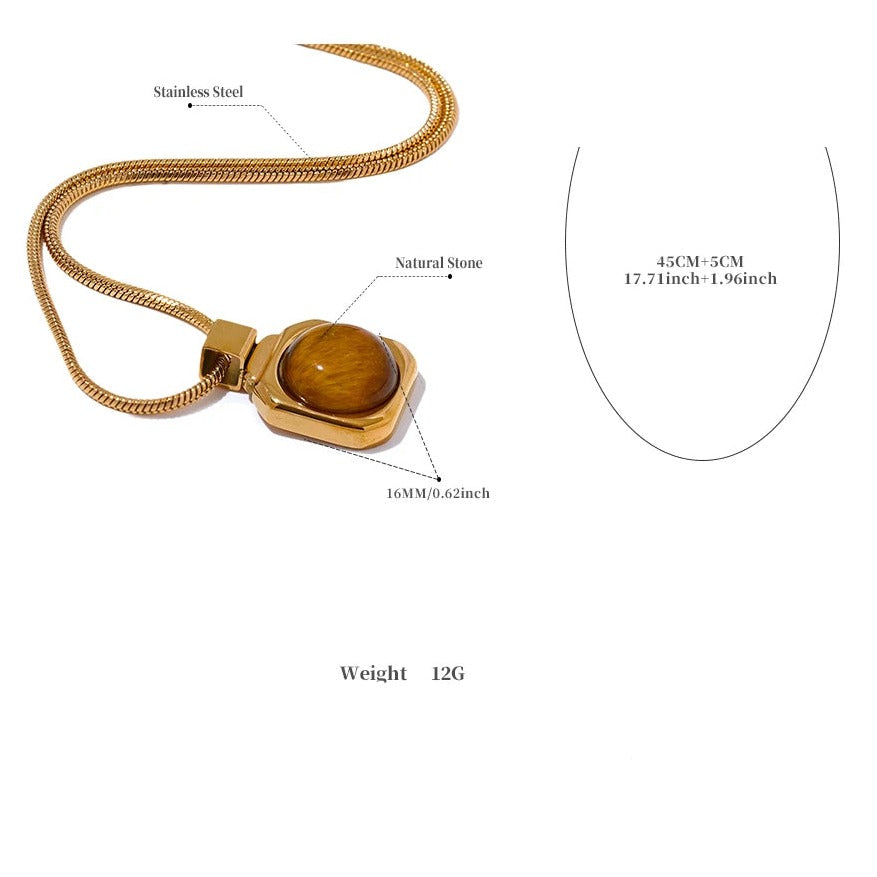 Tiger Eye Square Pendant Necklace for Courage
