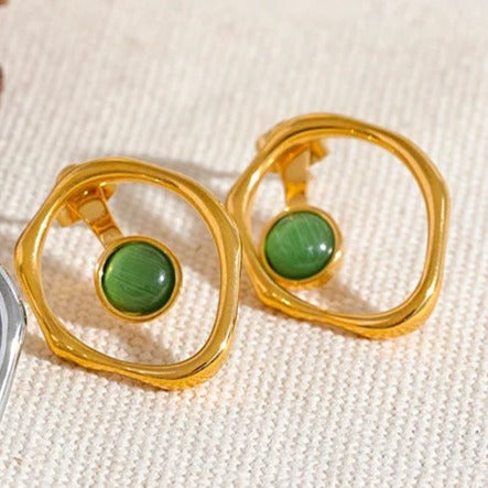 Green Cat's Eye Earring for Prosperity & Clarity