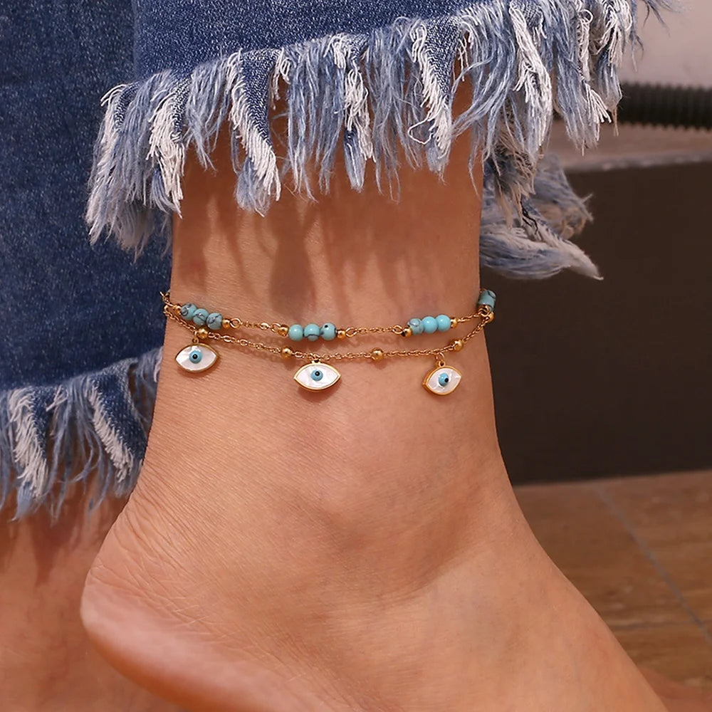 Turquoise Evil Eye Nazar Anklet for Protection