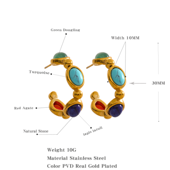 Turquoise, Jade, Agate & Lapis Lazuli Earrings