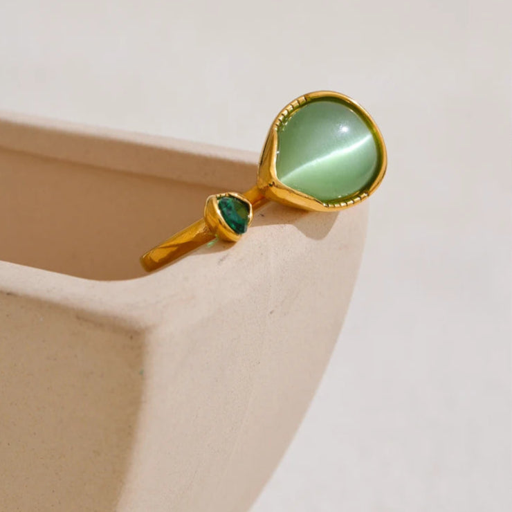 Cat's Eye & Zircon Ring for Abundance & Clarity
