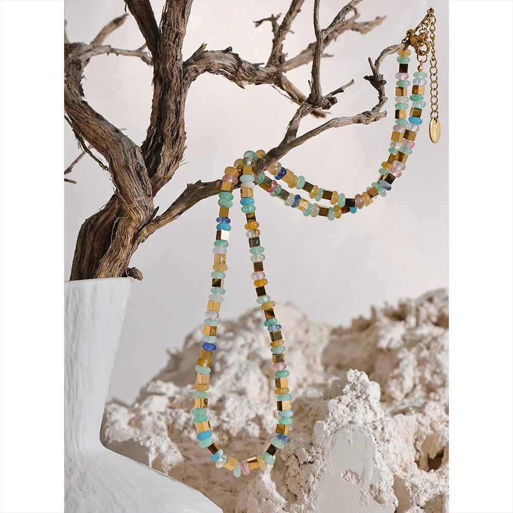 Aventurine, Citrine, Aquamarine Necklace for Abundance & Success
