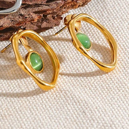 Green Cat's Eye Earring for Prosperity & Clarity