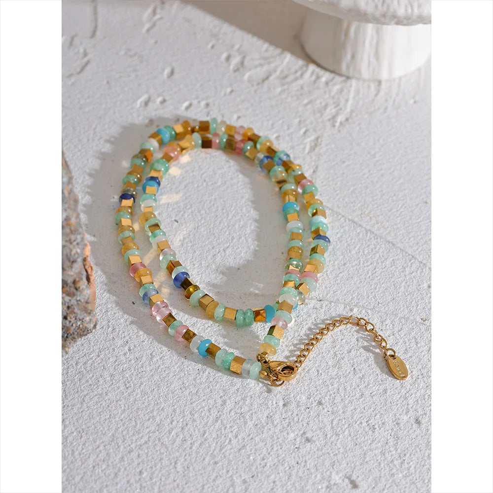 Aventurine, Citrine, Aquamarine Necklace for Abundance & Success
