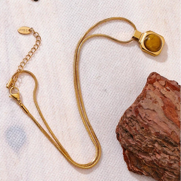 Tiger Eye Square Pendant Necklace for Courage