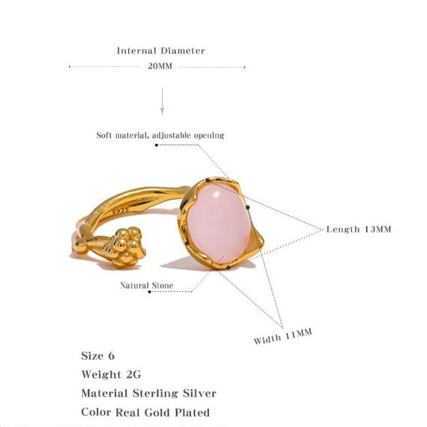 Rose Quartz S925 Silver Ring for Love & Relationships