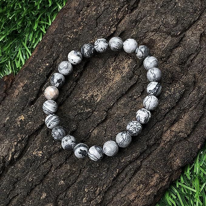 Grey Jasper (Map Stone) Bracelet for Stress Relief & Protection