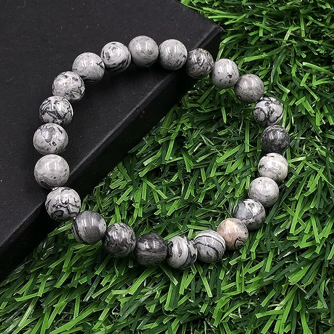 Grey Jasper (Map Stone) Bracelet for Stress Relief & Protection