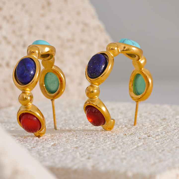 Turquoise, Jade, Agate & Lapis Lazuli Earrings