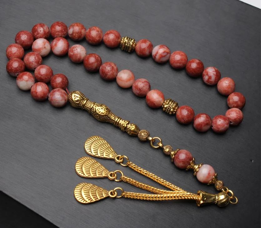 Red Veins Stone Misbaha 33 Beads