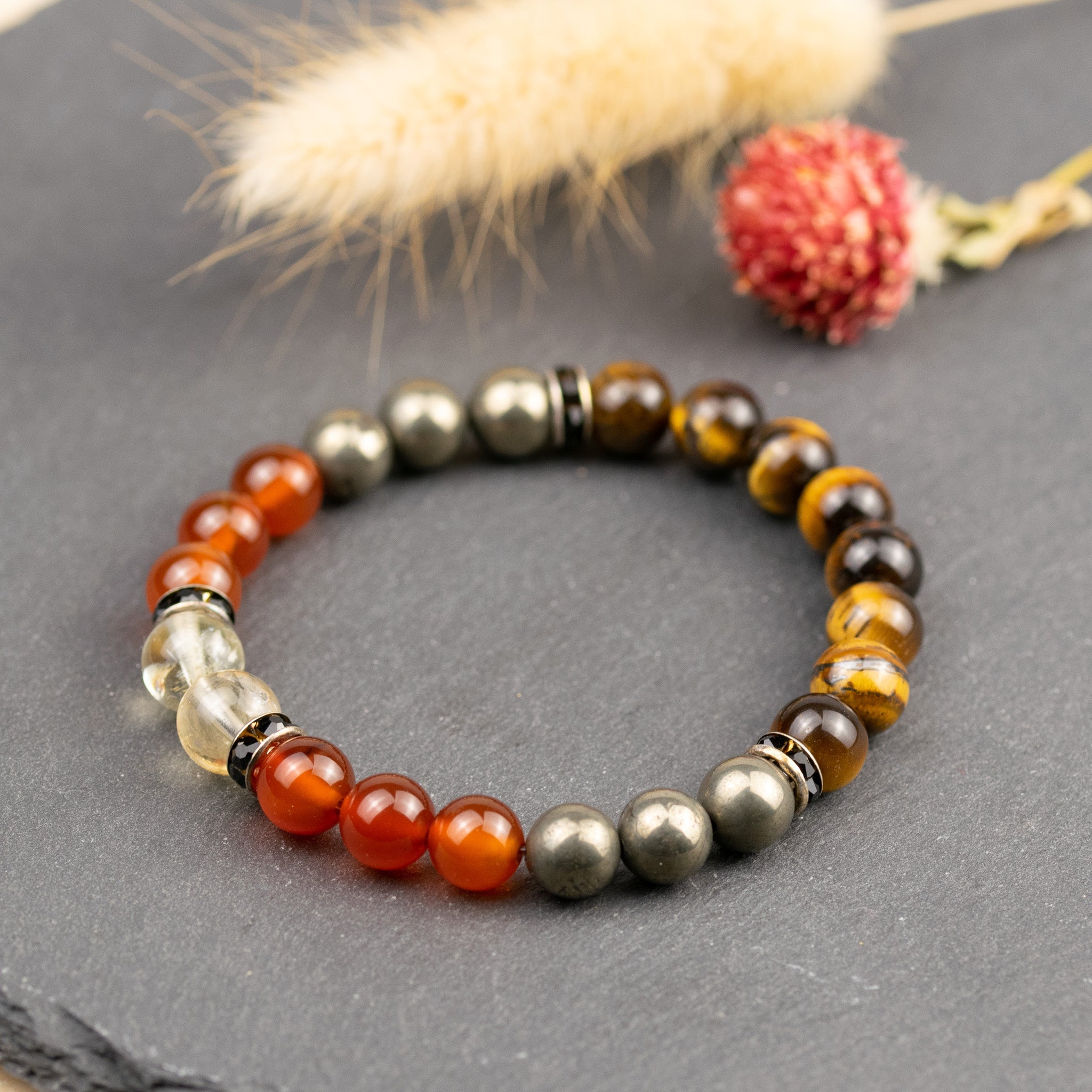 Wealth Bracelet with Citrine, Pyrite, Tiger Eye, Red Carnelian