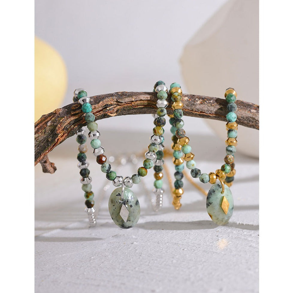 African Turquoise Stone Necklace for Healing & Spiritual Growth