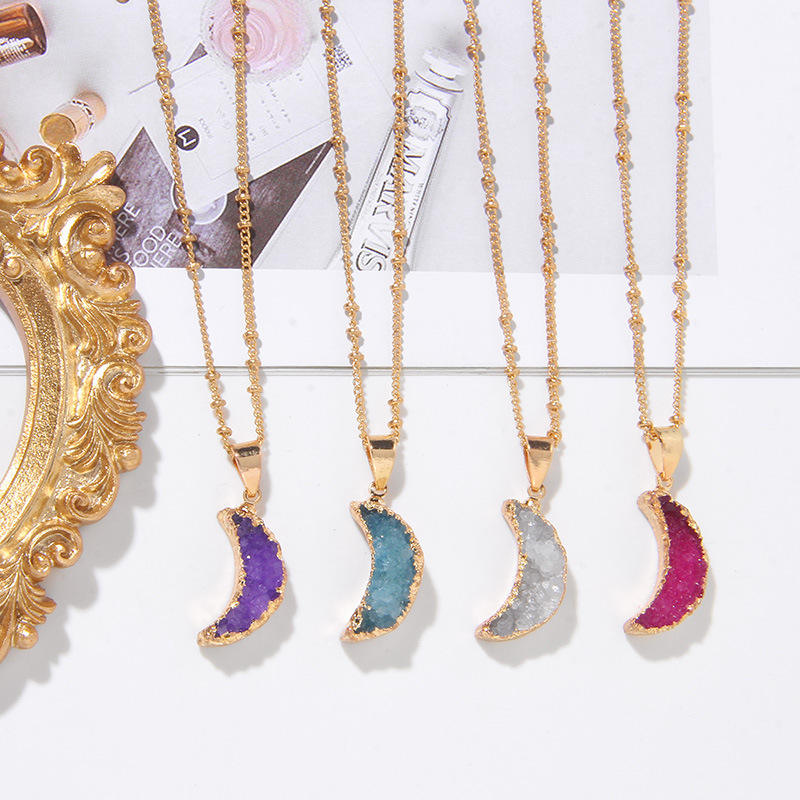 Blue Druzy Pendant in Golden S925 Chain
