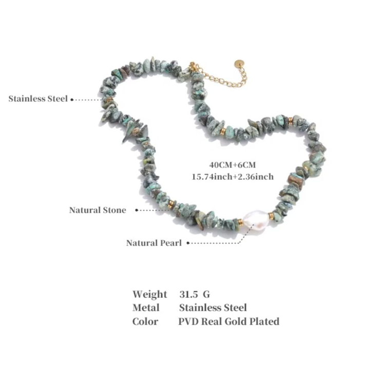 African Turquoise Chip Necklace for Luck
