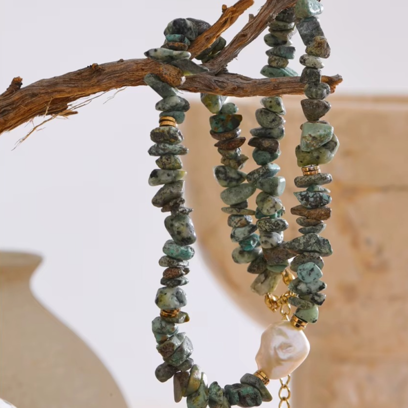 African Turquoise Chip Necklace for Luck