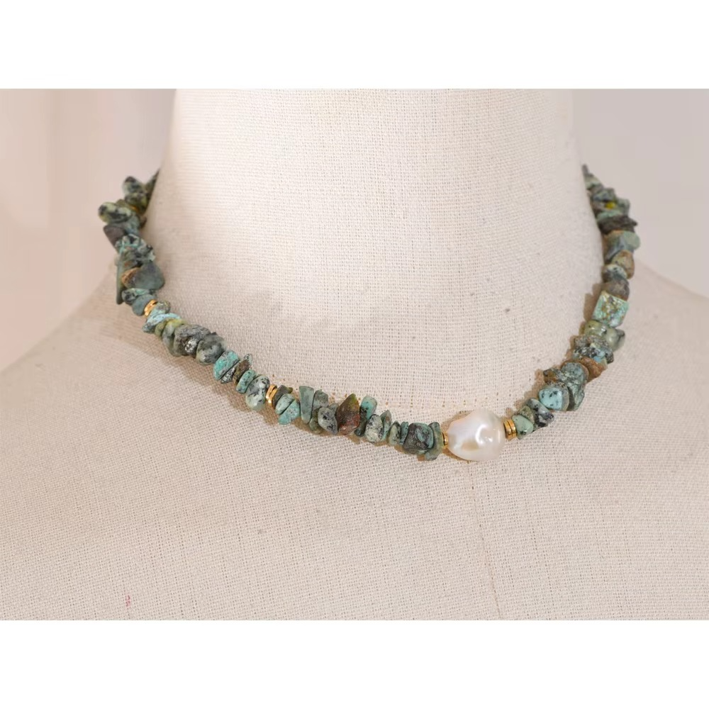 African Turquoise Chip Necklace for Luck