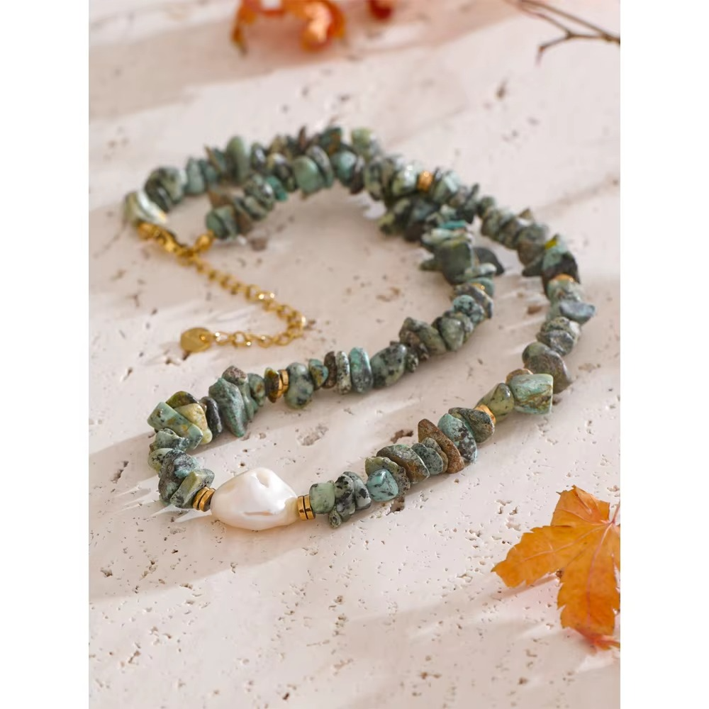 African Turquoise Chip Necklace for Luck