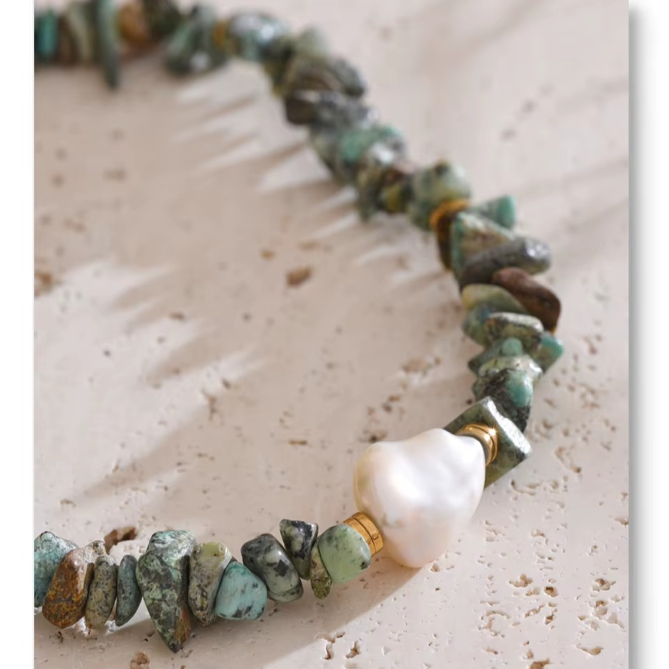African Turquoise Chip Necklace for Luck