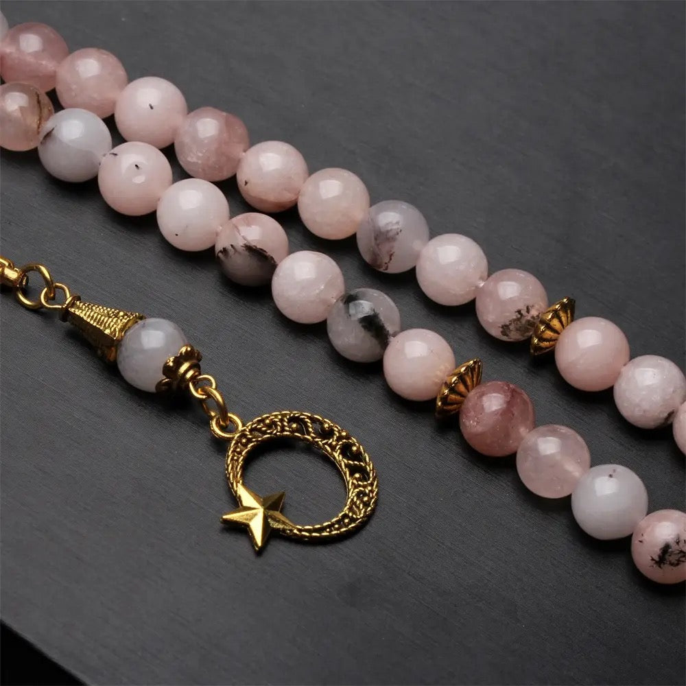 حجر العقيق زهر الكرز (ساكورا) مسبحة