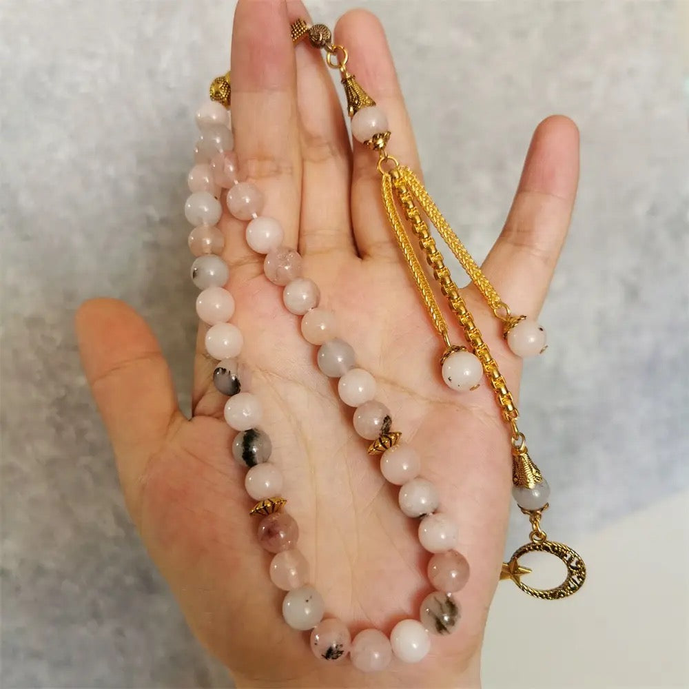 حجر العقيق زهر الكرز (ساكورا) مسبحة