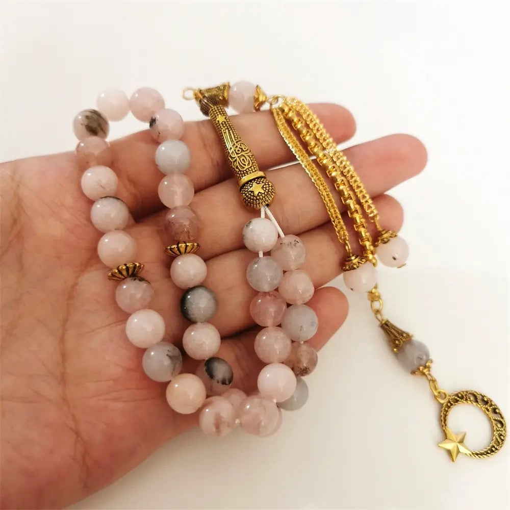 حجر العقيق زهر الكرز (ساكورا) مسبحة