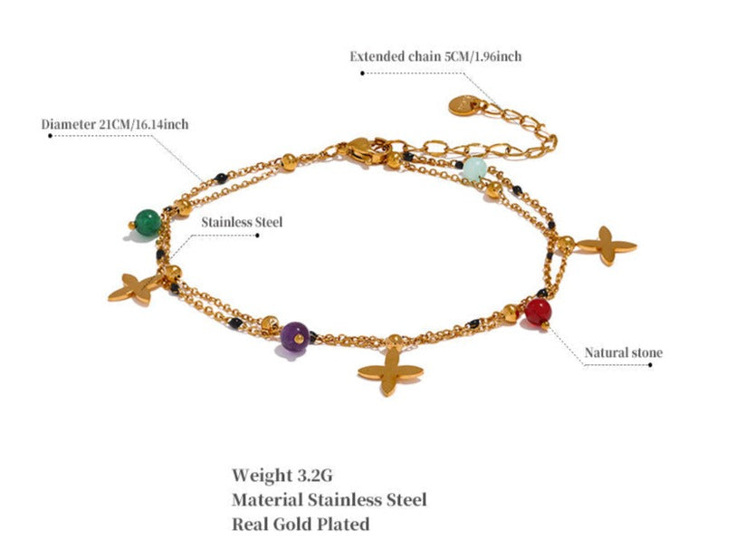 Amethyst, Aventurine, Aquamarine & Carnelian Bracelet Anklet