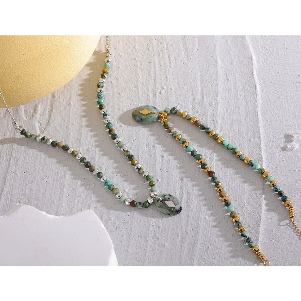 African Turquoise Stone Necklace for Healing & Spiritual Growth