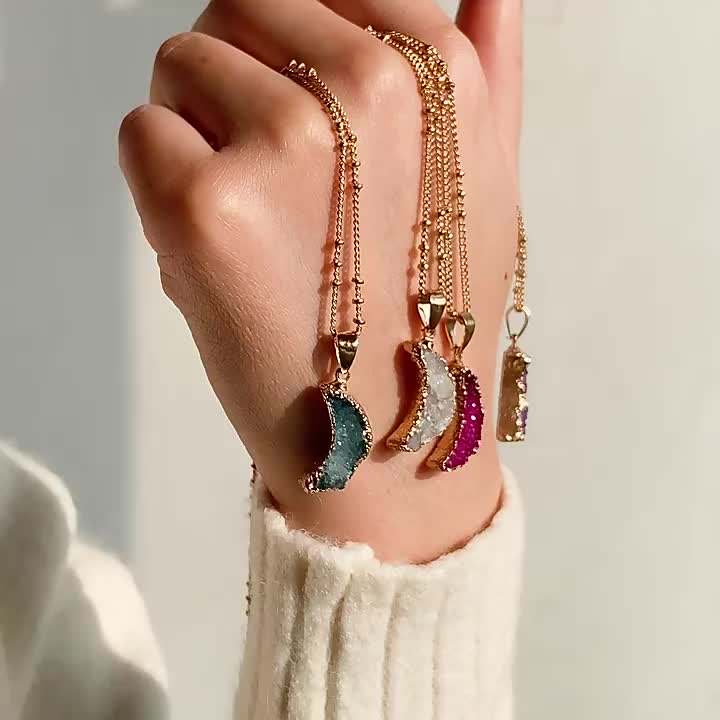 Blue Druzy Pendant in Golden S925 Chain