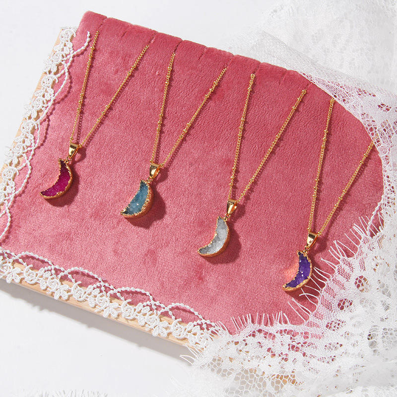 Blue Druzy Pendant in Golden S925 Chain