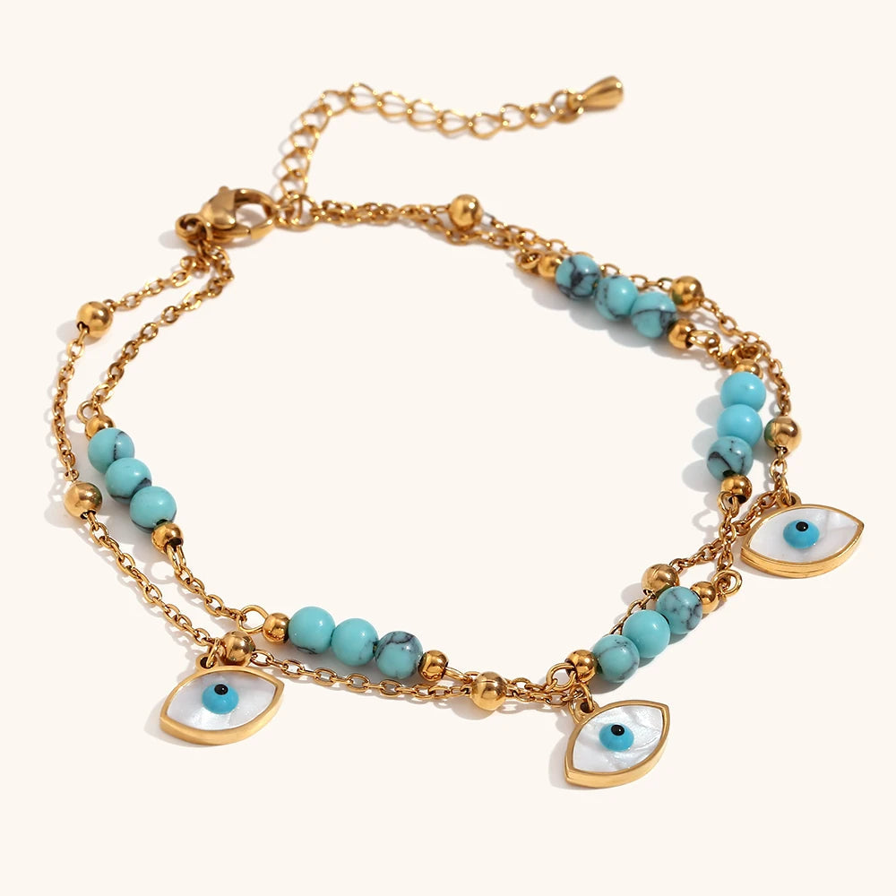 Turquoise Evil Eye Nazar Anklet for Protection