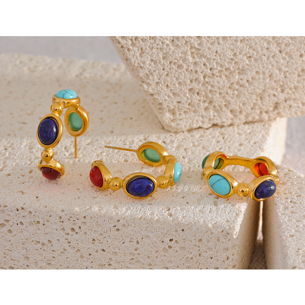 Turquoise, Jade, Agate & Lapis Lazuli Earrings