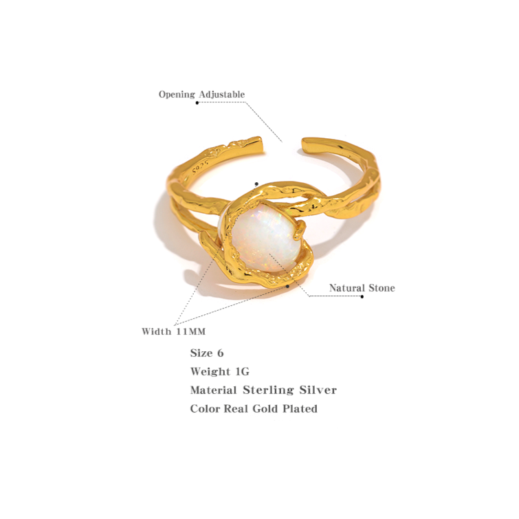 Opal S925 Sterling Silver Ring for Balance & Creativity
