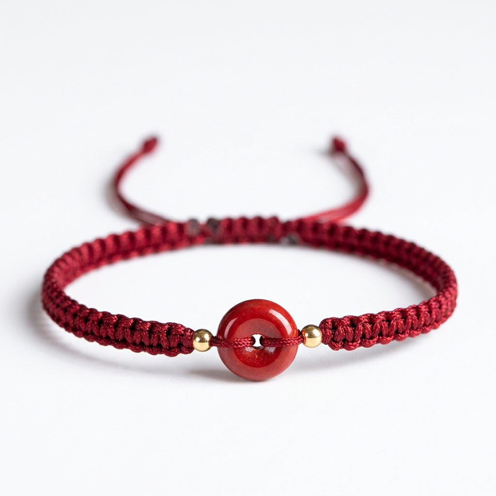 Hyper-detailed image of a small, polished cinnabar round stone with fiery red hue on white background, highlighting its micro-texture and gem-like quality.