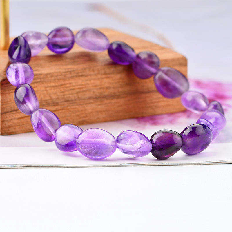 Amethyst Tumbled Oval Bead Bracelet for Healing & Spiritual Awareness