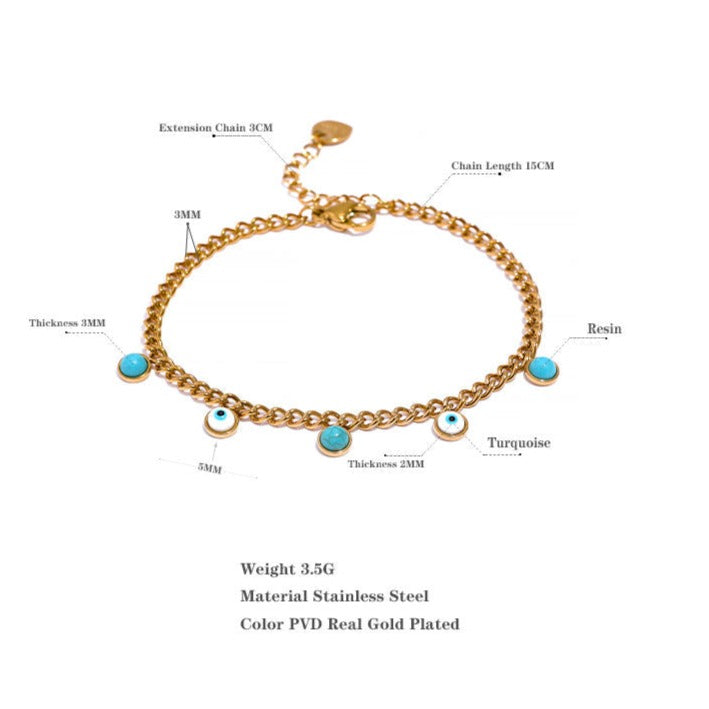 Turquoise with Evil Eye Nazar Bracelet for Protection & Spiritual Growth