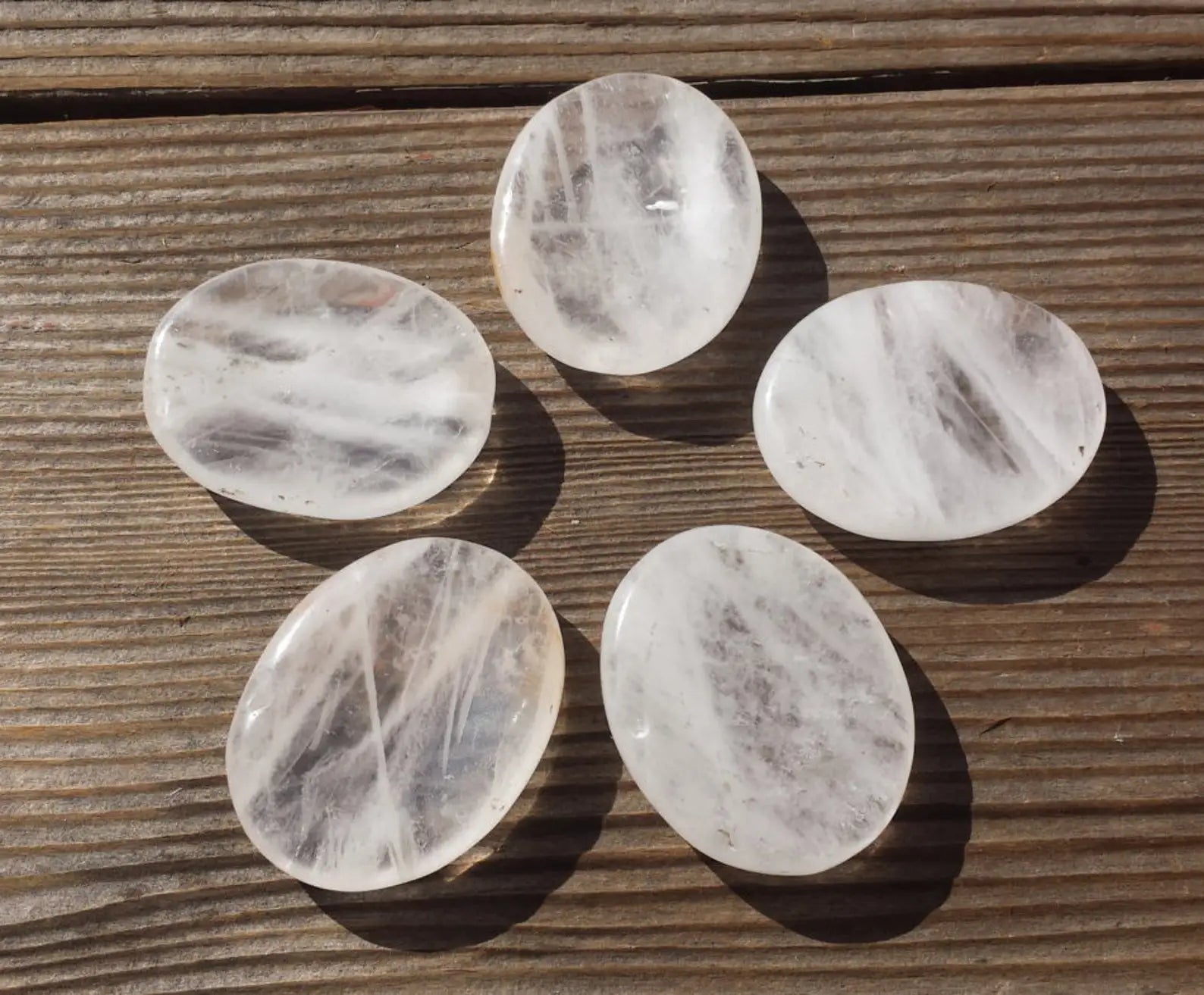 Clear Quartz (Sphatik) Worry Palm Stone - Manifestation & Clarity