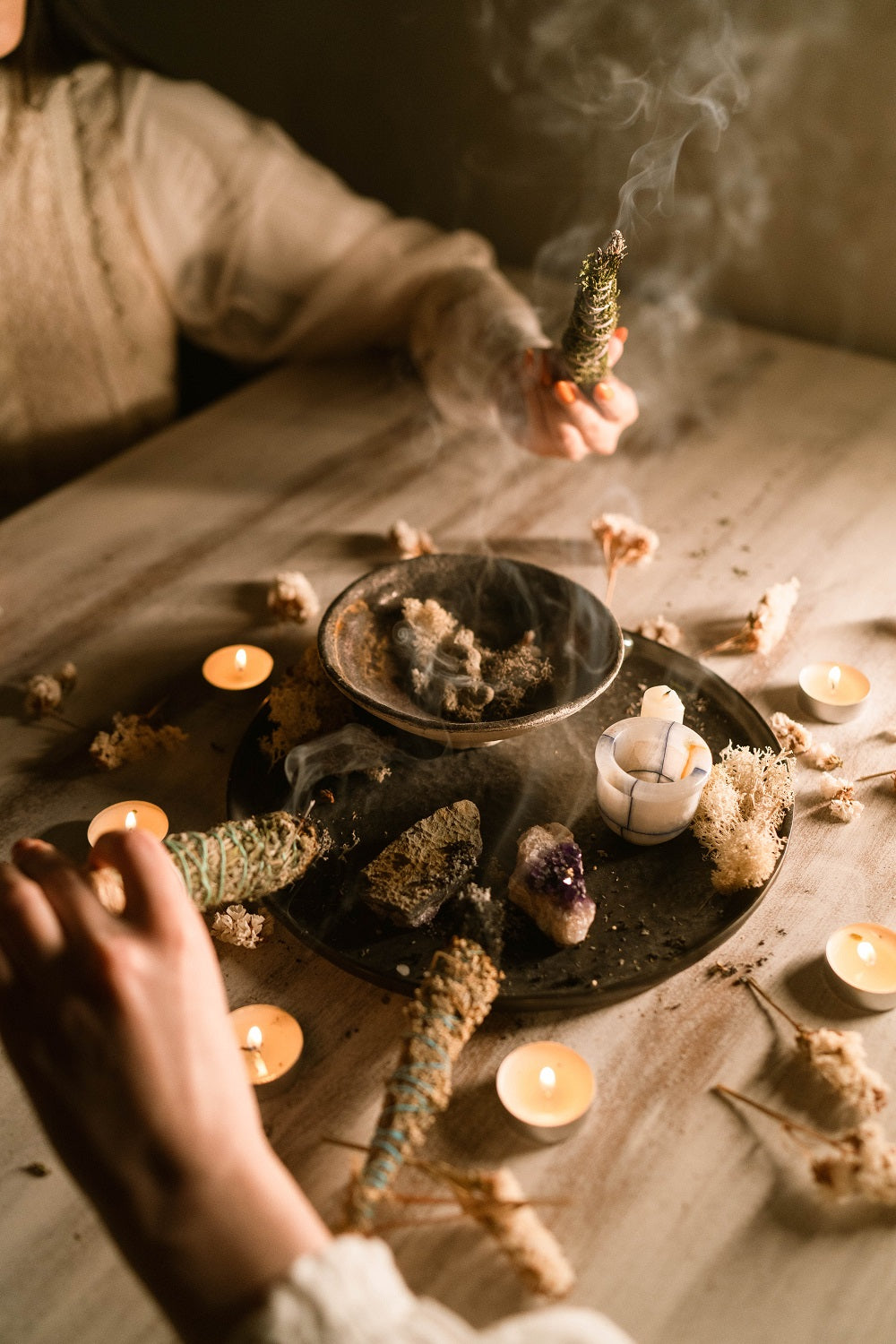 Sage with Rose for Smudging, Cleansing Crystals & Purification